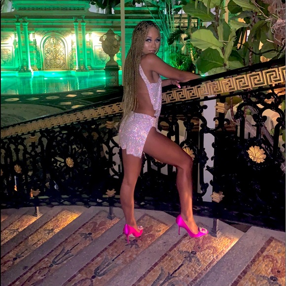 custom sparkly rhinestone deep v dress backless - Picture 5 of 13